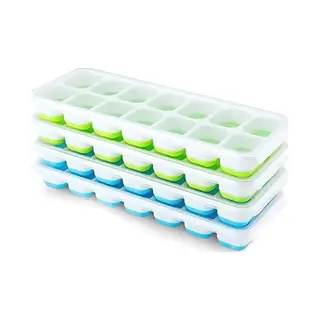 4 Stuks - Siliconen IJsblokjesvorm Met Deksel - 14 Vakken Per Tray - Bpa Vrij - IJsblokjesbakje - Ruimtebesparend - Uitdruk Bodem - Stapelbaar -