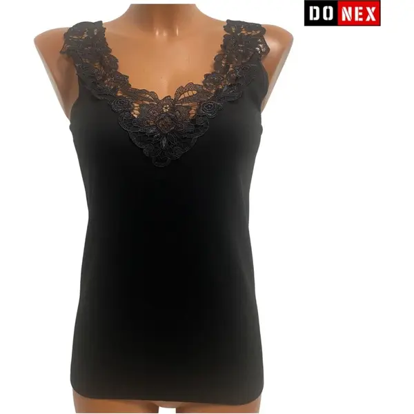 Donex 2 Pack Dames Hemd Met Kant - 100% Katoen - Zwart - Maat Xxl thumbnail