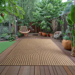 Muratap Timber Buitenkleed – Japandi, Indoor & Outdoor, Jute-Look Vloerkleed, Weerbestendig, Tuin, Balkonkleed - Beige