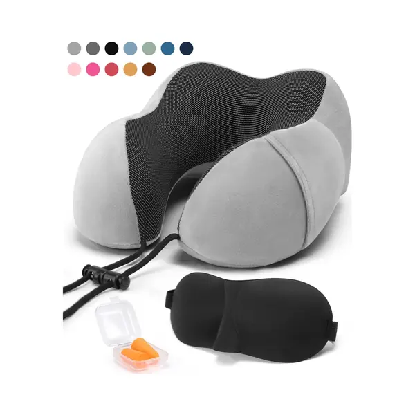 Skycases Travel Essentials - Nekkussen Set 3-delig - Ergonomisch Memory Foam Reiskussen Met Oogmasker En Oordoppen - Ideaal Voor Vliegtuig, Auto En thumbnail