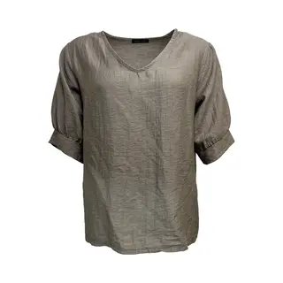 Pink Lady Dames Blouse - BLV140 - Taupe Uni - V-hals - Korte Mouwen - Maat M