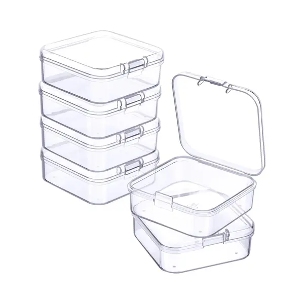 6 Stuks - Klein Helder Plastic Opslag Dozen Containers Met Scharnier Deksels - L 5.5 X B 5.5 X H 2cm - Mini Doosjes Voor Pillen, Kralen, Sieraden & thumbnail