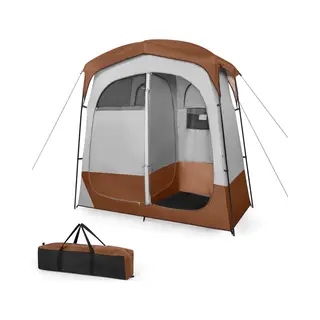 Costway Douchetent Met 2 Kamers, Omkleedtent Met Afneembare Regenbescherming, Binnenzak, Waslijn En Bovenste Haak, Outdoor, Privacy, Toilettent Voor