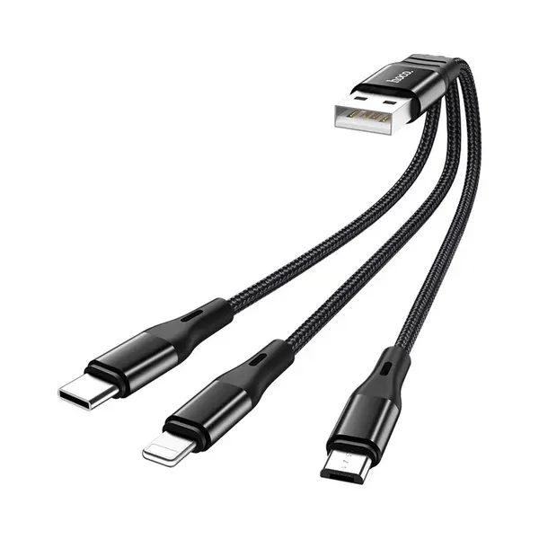 hoco. Hoco X47 3-in-1 Charging Cable Harbor - Lightning/ Micro-Usb/ Usb-C- 2.4A - 0.25M - Black thumbnail