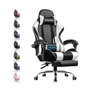 Gtplayer Gamingstoel Ergonomische Met Volledige Ondersteuning Voor Hoofd, Lenden En Voeten, Pu-Wit