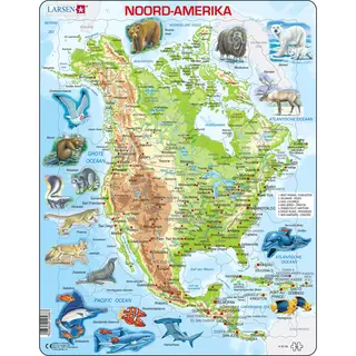Larsen Maxi Kaart Noord Amerika Geografisch met Dieren 66 stukjes