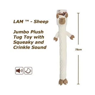 Lam x OOaKpet.com Lam™ Jumbo Plush Tug Toy With Squeaky And Crinkle Sound (Sheep) - Extra Long Plush Design With Extended Length / Soft And Durable Construction /