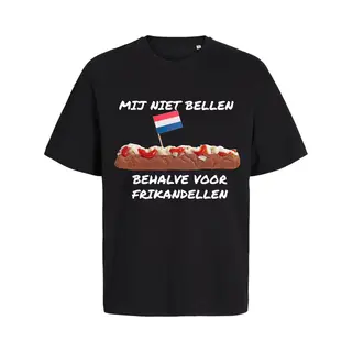 Livingstickers Grappig T-Shirt Heren Dames - Mij Niet Bellen Behalve Voor Frikandellen - Zwart - Maat L