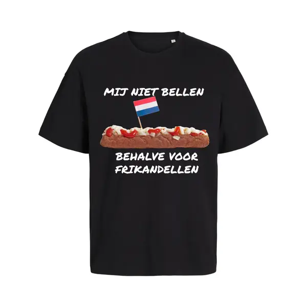 Livingstickers Grappig T-Shirt Heren Dames - Mij Niet Bellen Behalve Voor Frikandellen - Zwart - Maat L thumbnail