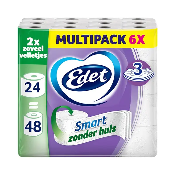 Edet Smart Toiletpapier - 3 Laags - 24 Maxi Rollen Zonder Huls = 48 Rollen thumbnail