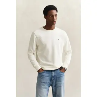 Gantvoor Mannen. 2006065 Shield Crew Neck Sweatshirt Gebroken Wit (M), Casual, Katoen