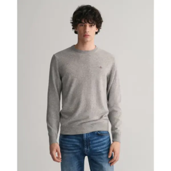 Gantvoor Mannen. 87211 Trui Met Ronde Hals Van Zeer Fijne Grijze Schapenwol (Xl), Casual, Grijs thumbnail