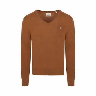 Gant Pullover V-Hals Woolblend Camel - Maat 3XL - Heren - Pullovers