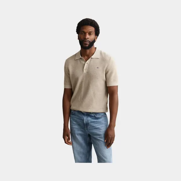 Gant Knitted Poloshirt Beige - Maat Xxl - Heren thumbnail