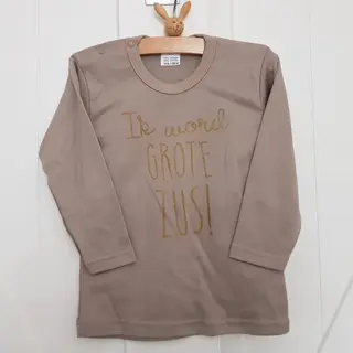 Shirt Ik Word Grote Zus | Lange Mouw | Beige Met Goud | Maat 80 Zwangerschap Aankondiging Bekendmaking Big Sis Sister