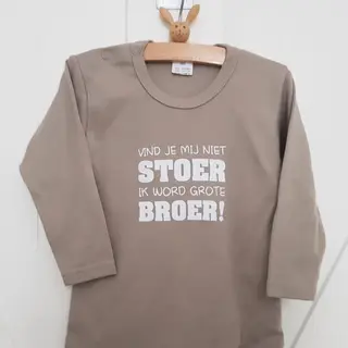 T-Shirt Zwangerschapaankondiging Big Brother Vind Je Mij Niet Stoer? Want Ik Word Grote Broer! Lange Mouw Shirt Beige Maat 104 Zwangerschap