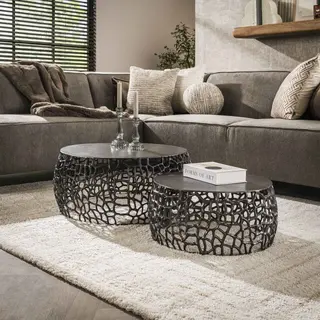 Hoyz Collection Hoyz - Salontafel Maze - Zwart/Grijs Metaal - Set Van 2 - 75x75x30