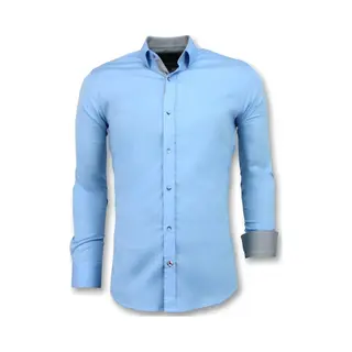 Tony Backer Slim Fit Overhemd Heren - Heren Blouse Met Lange Mouwen - 3040 - Blauw Overhemd Heren