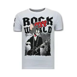 Local Fanatic Stoere T-Shirt Heren - Rock My World Cat - Wit
