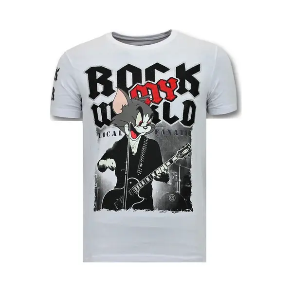 Local Fanatic Stoere T-Shirt Heren - Rock My World Cat - Wit thumbnail