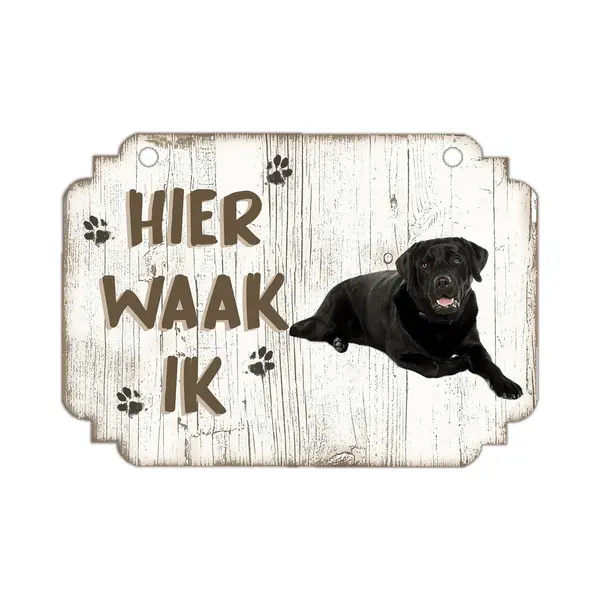 Creatief Art Hier Waak Ik, Labrador Zwart | Waakbord | Spreukenbord | Hondenras | Hond | Betreden Op Eigen Risico | Pas Op Voor De Hond | Deurbordjes | Bewaker thumbnail