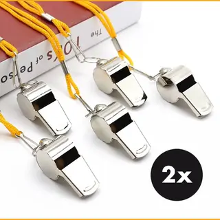 Scheidsrechtersfluit Met Koord - Outdoor Fluit - Sport Fluit - Scheidsrechterfluit - Fluitje - Rvs – Zilver – 2 Stuks