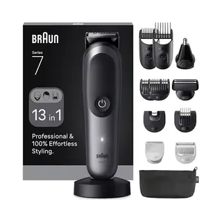 Braun AIO7560 scheer-, knip- en trimapparaat Zwart, Zilver 14 Lithium-Ion (Li-Ion)
