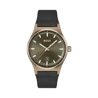 Hugo Boss Candor HB1514080 Men's Quartz Watch – 41mm Olive Green Dial Black Leather Strap