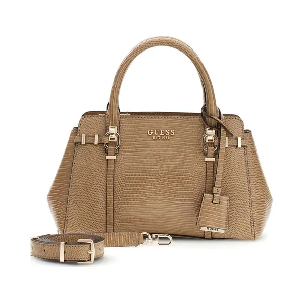 Guess Handtas Schoudertas Leona Multi Compartment Satchel Beige Lichtbruin thumbnail
