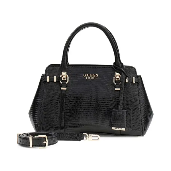 Guess Handtas Schoudertas Leona Multi Compartment Satchel Black Zwart thumbnail
