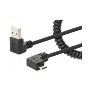 Manhattan Usb-A to Micro-Usb Cable, 1m, Male to Male, Black, 480 Mbps (Usb 2.0), Tangle Resistant Curly Design, Angled Connectors, Ideal for Charging Cabinets/Carts, Hi-Speed Usb, Lifetime Warranty