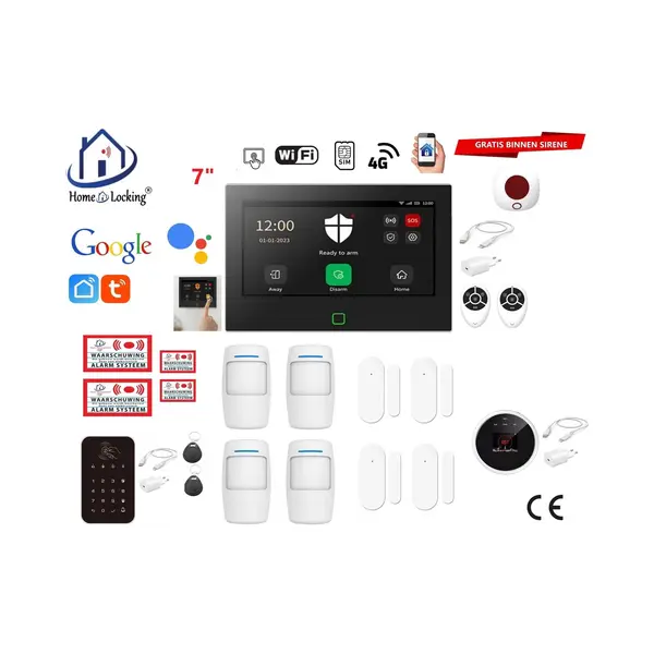 Home-Locking® Draadloos / Bedraad Alarmsysteem Met 7-inch Touchscreen Voor Woning/camper/boot/caravan Werkt Met Wifi En Sim Kaart En Met Spraakgestuurde Apps. thumbnail