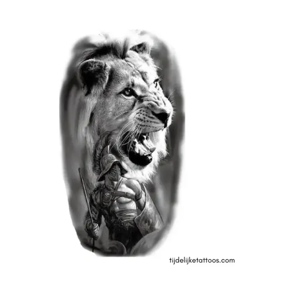 Tijdelijke Tattoo Shop Brullende Leeuw En Stoere Spartaanse Strijder - Neptattoo Volwassenen - Tijdelijke Tattoo - Plak Tattoo Vrouwen - Henna Tattoo - Temporary Tattoo - thumbnail