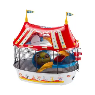 Ferplast Circus Fun Themed Hamster Cage - Circus Three-Level Design For Kids, Interactive Window - Includes Exercise Wheel, Easy Clean, 49.5x34xh42.5