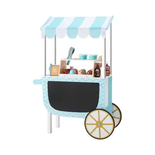 Teamson Kids My Little Helper Ice Cream Cart & 33 Pc. Accessory Set, Blue/White