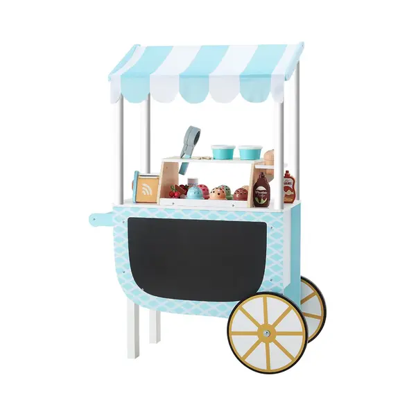 Teamson Kids My Little Helper Ice Cream Cart & 33 Pc. Accessory Set, Blue/White thumbnail