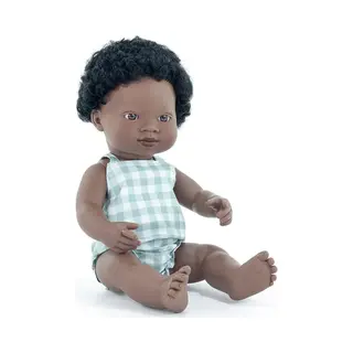 Miniland Puppe, 38cm, Afrikanischer Junge. In Spanien Hergestellt. Anatomisch Korrekt. My Friend & Me Collection