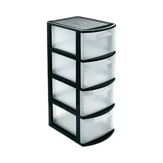PlasticForte Ladeblok - Zwart/transparant - Kunststof - L39 X B28, 5 X H78 Cm - Met 4 Lades - Bureau Organizer