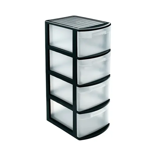 PlasticForte Ladeblok - Zwart/transparant - Kunststof - L39 X B28, 5 X H78 Cm - Met 4 Lades - Bureau Organizer thumbnail