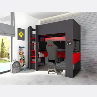 Vente-unique Noah Gamer Loft Bed With Desk & Built - In Storage - 90 X 200 Cm In Grey | Size, Single