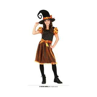 Fiestas Guirca - Heks Oranje (7-9 Jaar) - Halloween Kostuum Voor Kinderen - Halloween - Halloween Kostuum Meisjes