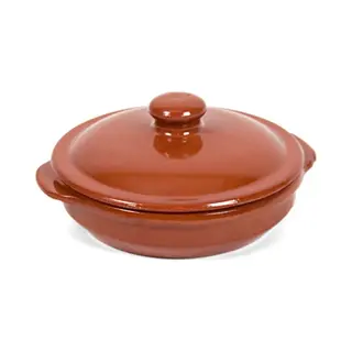 Gerimport Ovenschaal/stoofpot - Oviedo - Aardewerk - 18 X 9 Cm - Met Deksel - Bruin