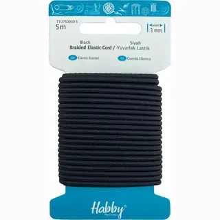 Habby Elastiek 3mm | Ronde | Zwart | 5 Meter | Hobby - Knutselen - Naai Elastiek