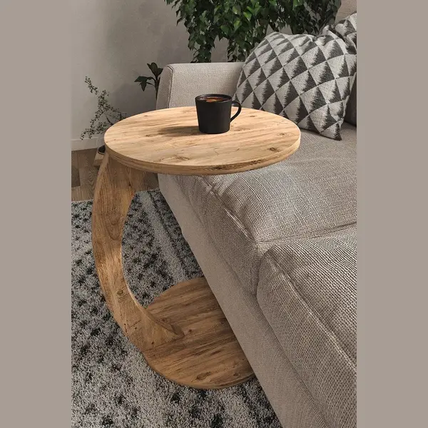 Bijzettafel - Bijzettafel Met Wielen - Bedtafeltje Met Wielen - Tafeltje Op Wieltjes - Ronde Bijzettafel thumbnail