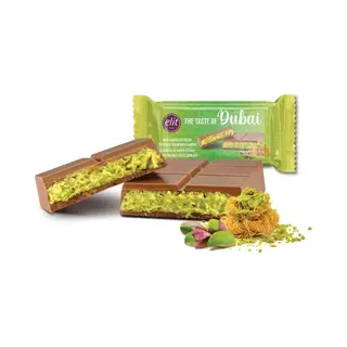 Elit Kadayif Kunafah En Antep Pistachecreme Gevulde Dubai Chocolade Reep 90gr - Dubai Chocolate Filled With Kadayif And Pistachio Cream 90gr