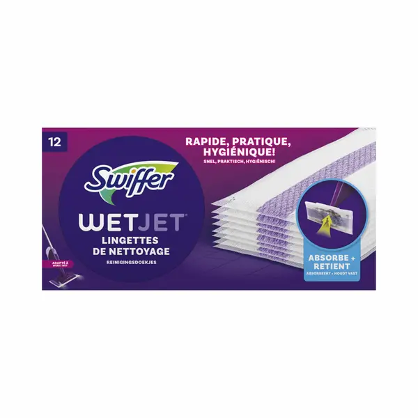 Swiffer Wetjet Spray Mop Refill 12 Wipes, Retains Dust And Cleans Inlaid Dirt, Designed For All Types Of Floors, Removes Up To 99.9% Of Bacteria, thumbnail