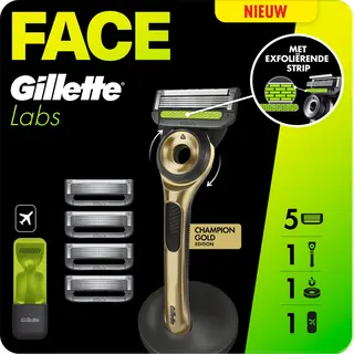 GilletteLabs Met Exfoliërende Strip Scheersysteem Champion Gold - 1 Handvat + 5 Scheermesjes + 1 Muurhanger + 1 Etui - Van De Makers Van Gillette