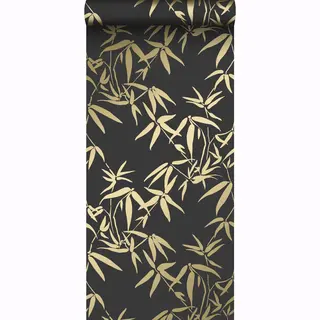 Origin Wallcoverings Behang Bamboe Bladeren Zwart En Goud - 347740 - 0, 53 X 10, 05 M