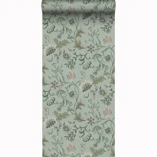 ESTAhome Behang Vintage Bloemen Celadon Groen - 53 Cm X 10.05 M - 139413