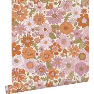 ESTAhome Behang Retro Bloemen Paars En Oranje - 53 Cm X 10.05 M - 130961